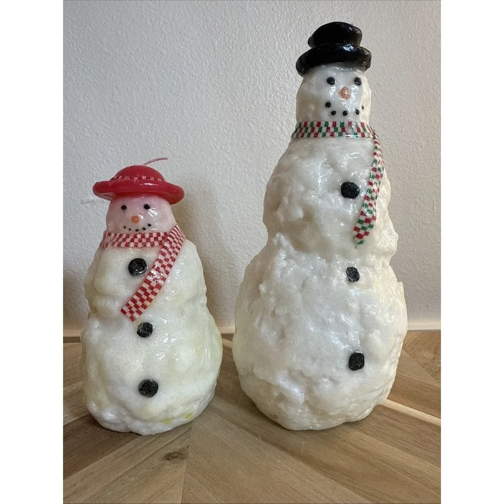 Pair Of VTG 50/60s Snowman Candles XMAS Decor‎ Cottage Core Scandi Unused CUTE